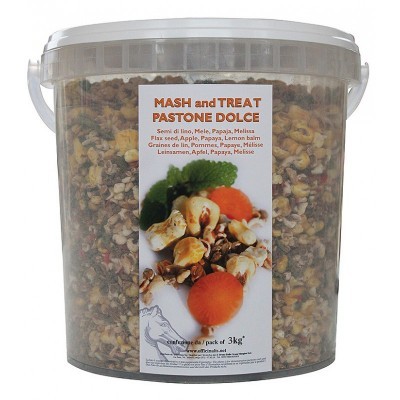 Embalagem transparente com mistura alimentar e rótulo com texto e imagem de sementes e vegetais