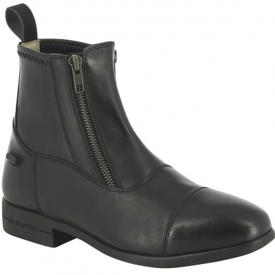 Bota preta de couro com fecho de correr frontal e sola preta