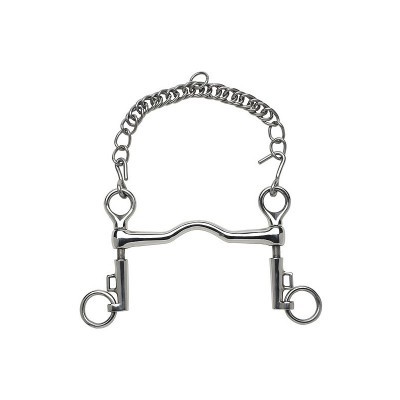 Freio de metal prateado com corrente em fundo branco