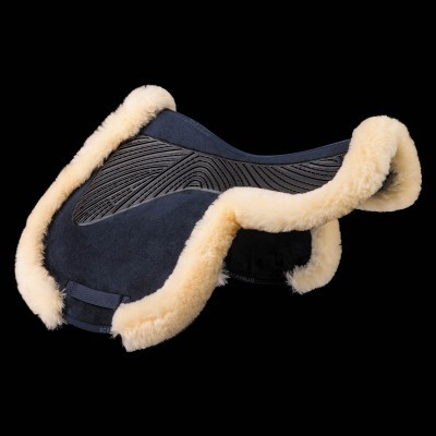 Sela de equitação preta com pelo branco nas bordas