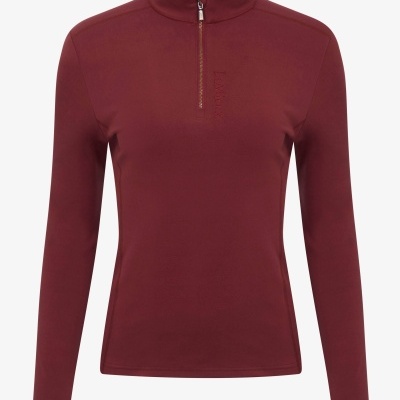 Camisola feminina burgundy de manga longa com fecho e gola alta