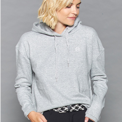 Sweatshirt cinzenta clara com capuz e logótipo branco ao peito