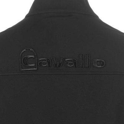 Casaco preto com gola alta e logo bordado 'Cavallo' na parte de trás