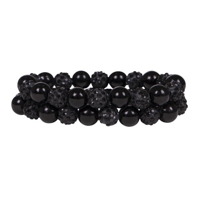 Pulseira com contas negras texturadas e lisas