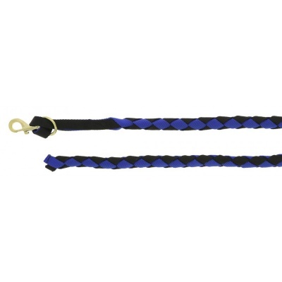 Trela trançada para cão azul e preto com mosquetão dourado