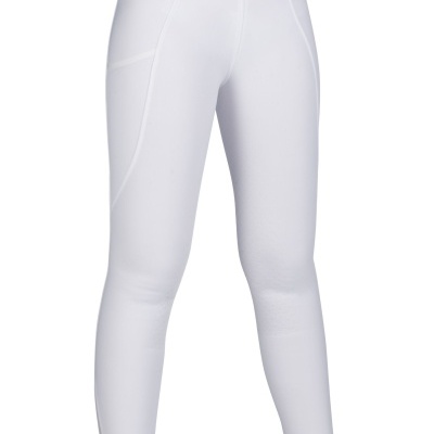 Calças desporto femininas brancas com cós largo e costuras visíveis