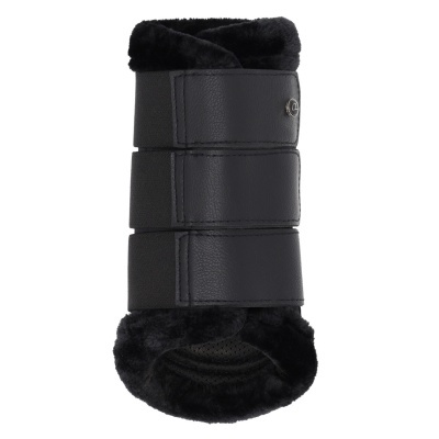 Protector para pernas de cavalo preto com interior peludo e tiras de velcro