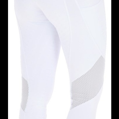 Calças compridas brancas com detalhes em malha cinza e cintura alta