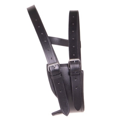 Arnês preto de pele com fivelas metálicas