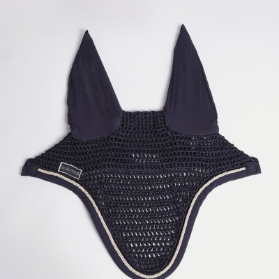 Protetor de orelhas de cavalo preto com malha e tecido