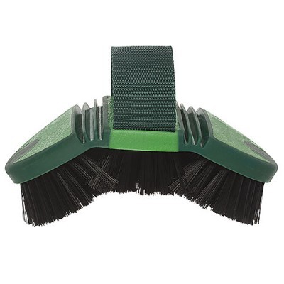 Escova de canto de limpeza verde com cerdas pretas e alça de tecido