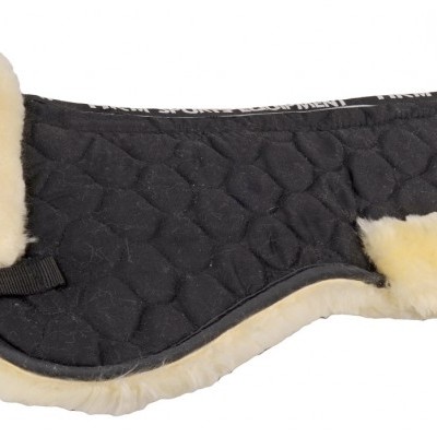 Protetor para sela de cavalo preto com bordas de pelo bege claro