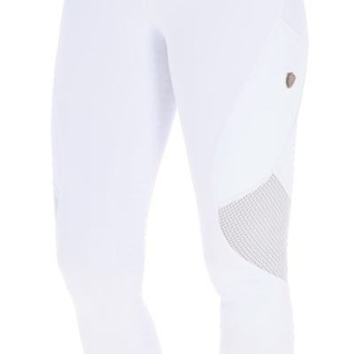 Leggings brancas com bolso lateral em malha e cós alto