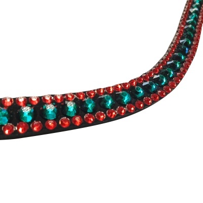 Tira preta com pedras vermelhas e verdes brilhantes