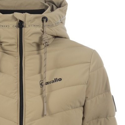 Casaco acolchoado bege com capuz e fecho