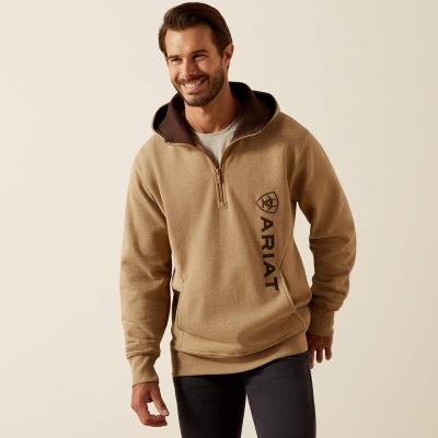 Sweatshirt bege com capuz castanho e logo ARIAT