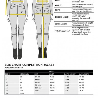 Guia de medidas e tabela de tamanhos para casaco Competition Jacket