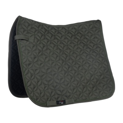 Tapete para sela de cavalo verde-oliva com padrão geométrico e etiqueta preta