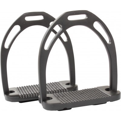 Par de estribos de equitação preto em plástico com base antiderrapante