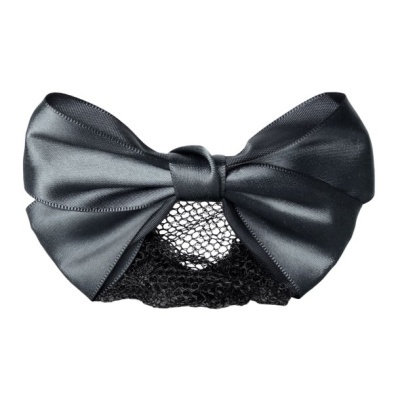 Laço preto de cetim com rede de malha para cabelo