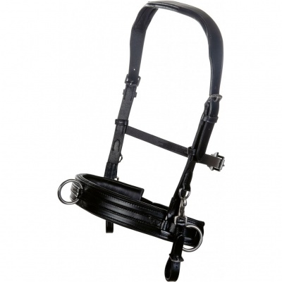 Cabresto preto em cabedal com fivelas e argolas metálicas