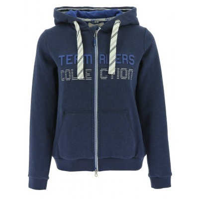 Casaco desportivo azul escuro com fecho de correr e capuz