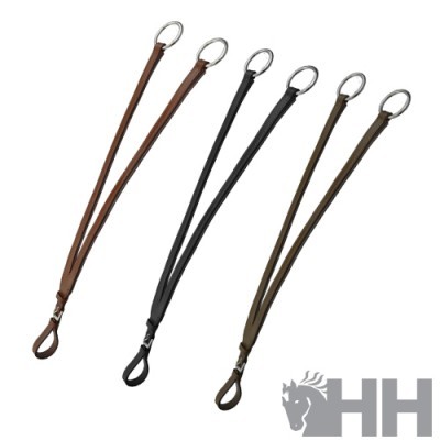 Três correias para cabeça de cavalo em couro castanho, preto e verde-oliva com argolas metálicas