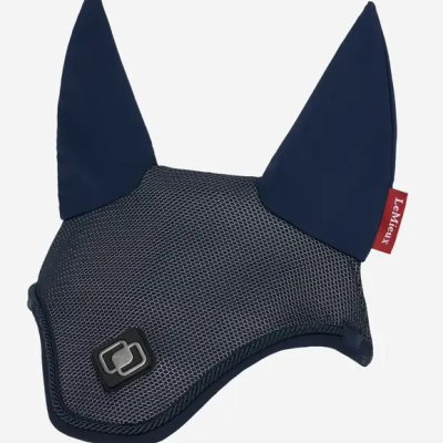 Touca para cavalo azul escura com orelhas e etiqueta vermelha LeMieux