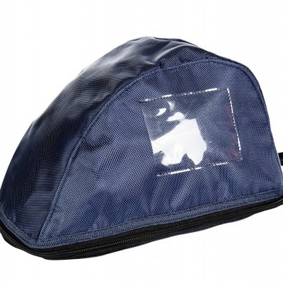 Estojo triangular azul escuro com fecho e janela transparente