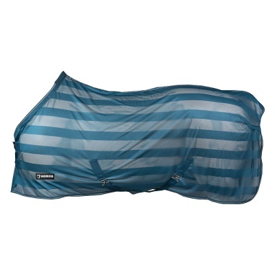 Capa para cavalo azul às riscas com etiqueta MASKA