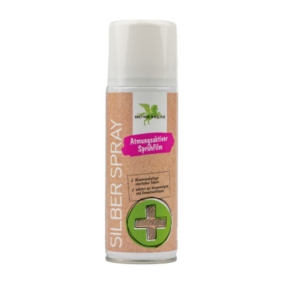 Spray de prata BENSE & EICKE com rótulo castanho e detalhes verdes e rosa
