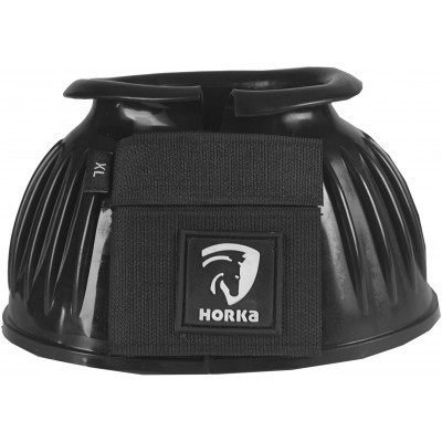 Campana preta para cavalo HORKA com fecho de velcro e logo
