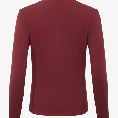 camisola grená de manga comprida vista de trás com gola alta e logótipo branco