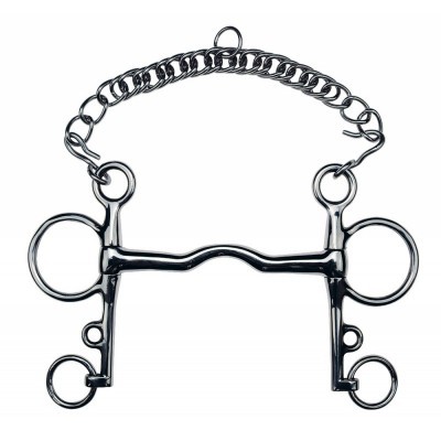 Freio metálico prateado para cavalo com corrente superior