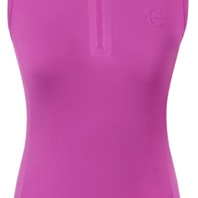 Camisola desportiva feminina rosa sem mangas com gola e fecho de correr