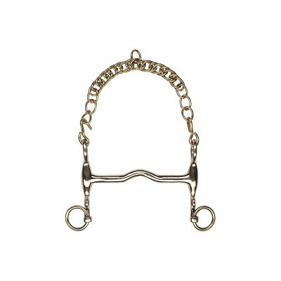 Freio de cavalo metálico dourado com corrente