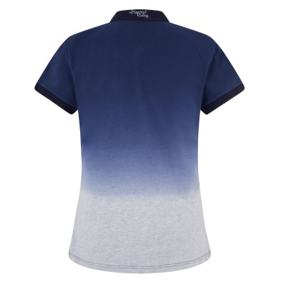 Polo de senhora azul com degradé cinza vista de costas