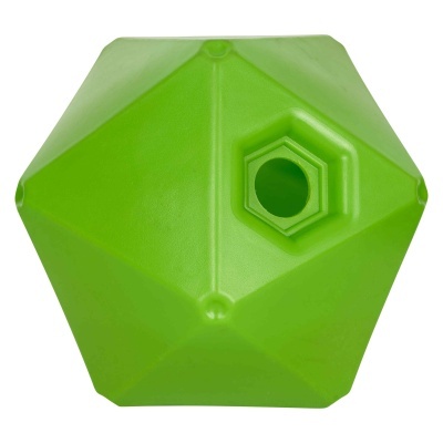 Objeto geométrico verde de plástico com abertura hexagonal