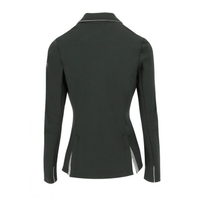 Casaco feminino preto de manga comprida com gola clássica