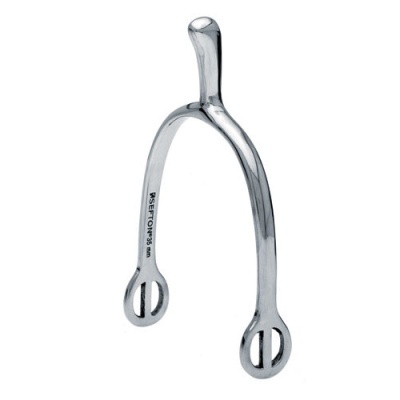 Espora metálica prateada para equitação com rodas nas extremidades