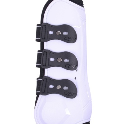 Protetor de equitação branco com três fechos de velcro pretos