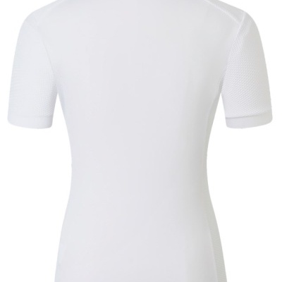 Polo branco feminino de manga curta vista de costas