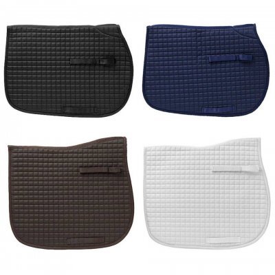 Quatro mantas para sela de equitação acolchoadas em preto, azul, castanho e branco