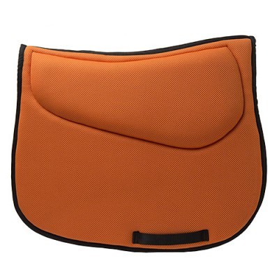 Sela de cavalo laranja com bordas pretas e design acolchoado
