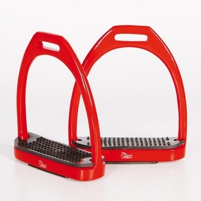 Par de estribos para equitação vermelhos com base preta