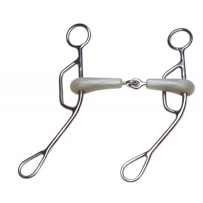 Freio para cavalo em metal prateado com boca cinzenta