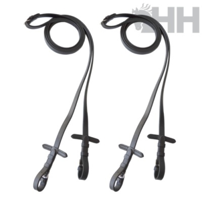 Par de rédeas de equitação pretas de couro com fivelas