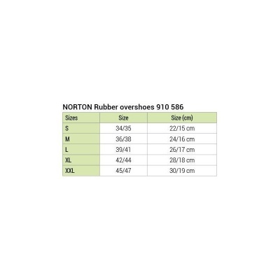 Tabela de tamanhos para NORTON Rubber overshoes 910 586