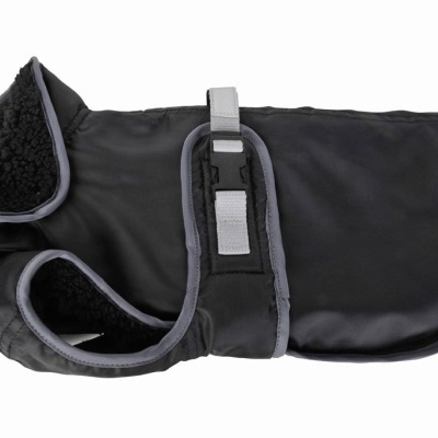 Casaco para cão preto com interior felpudo e fecho de velcro cinza