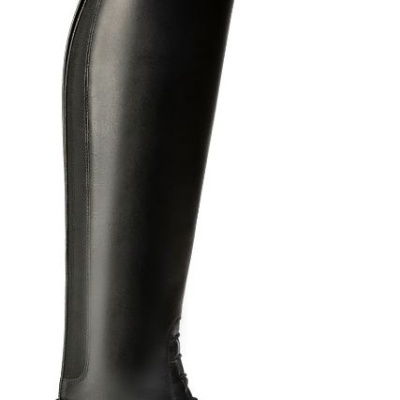 Bota alta preta de couro com atacadores e fecho